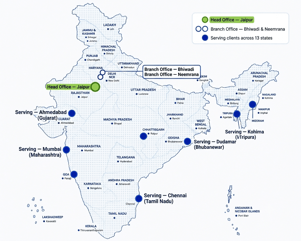 Map of India showing Pure Air HVAC Pan-India service network